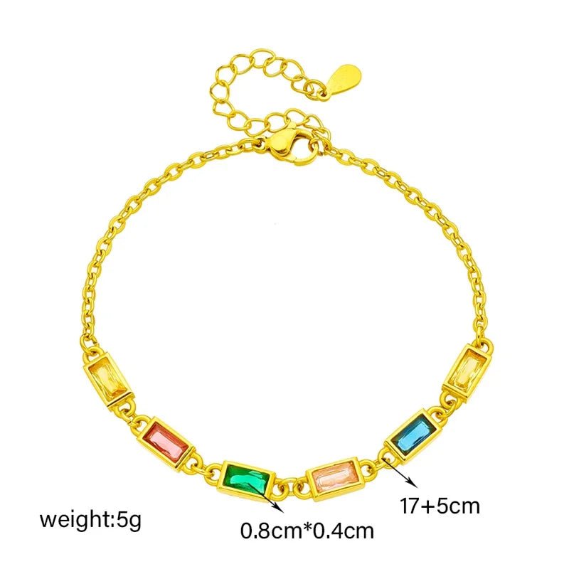 DIEYURO 316L Stainless Steel Colorful Crystal Zircon Charm Bracelet For Women Girls Fashion Fine Bangles Non-fading Jewelry Gift B804