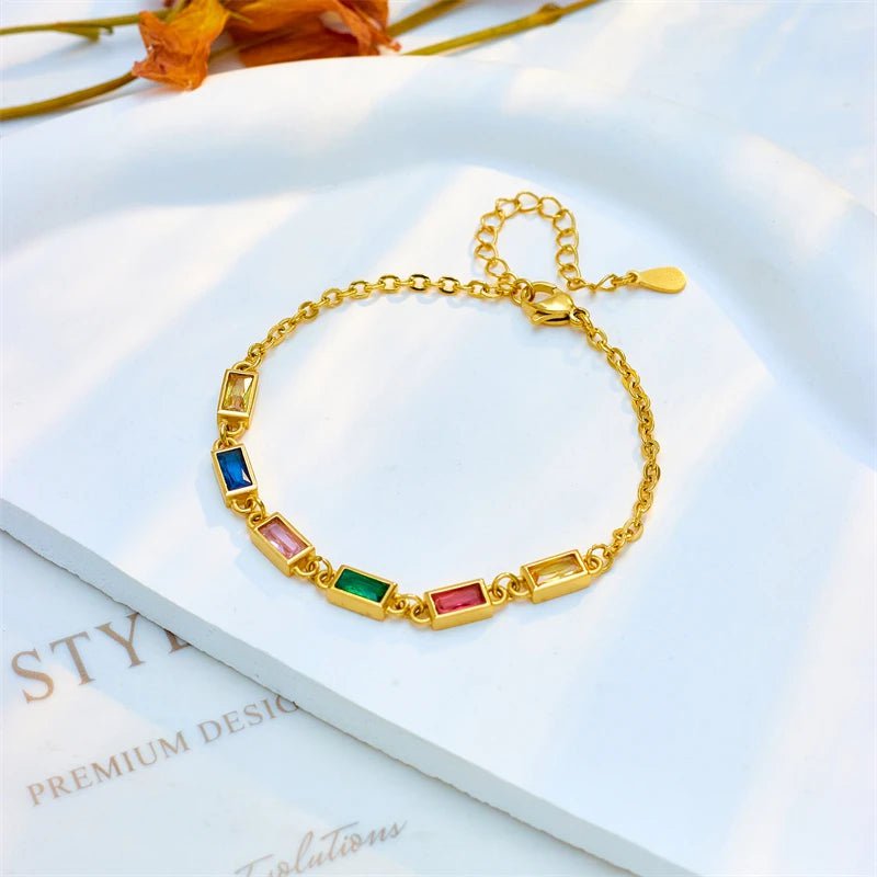 DIEYURO 316L Stainless Steel Colorful Crystal Zircon Charm Bracelet For Women Girls Fashion Fine Bangles Non-fading Jewelry Gift B804