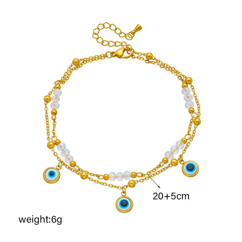 DIEYURO 316L Stainless Steel Double Layer Eyes Anklet For Women Girl New Trend Feet Wrist Chains Non-fading Jewelry Gift Party B896