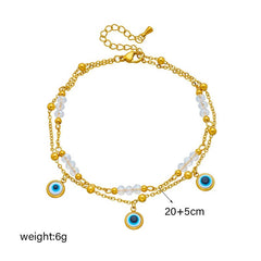 DIEYURO 316L Stainless Steel Double Layer Eyes Anklet For Women Girl New Trend Feet Wrist Chains Non-fading Jewelry Gift Party B896