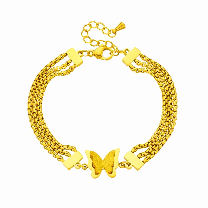 DIEYURO 316L Stainless Steel Gold Color Butterfly Charm Bracelet For Women Fashion Girls Multilayer Chais Wrist Jewelry Gifts B787