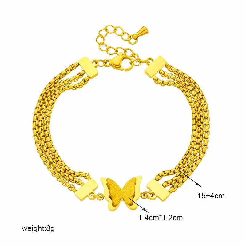 DIEYURO 316L Stainless Steel Gold Color Butterfly Charm Bracelet For Women Fashion Girls Multilayer Chais Wrist Jewelry Gifts B787