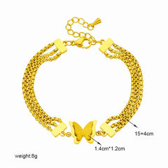 DIEYURO 316L Stainless Steel Gold Color Butterfly Charm Bracelet For Women Fashion Girls Multilayer Chais Wrist Jewelry Gifts B787