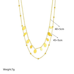 DIEYURO 316L Stainless Steel Gold Color Oval Pendant Necklace For Women New Trend Girls Multilayer 2in1 Chain Jewelry Gifts N1932