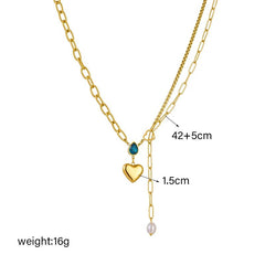 DIEYURO 316L Stainless Steel Heart Pendant Necklace For Women Girl New Trend Blue Crystal Pearl Choker Chain Jewelry Gift Party N2260