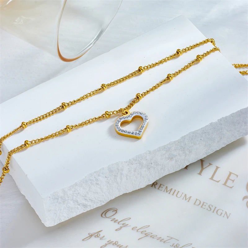 DIEYURO 316L Stainless Steel Multilayer Heart Love Charm Anklets For Women Girl New Trend Leg Chain Waterproof Jewelry Gift B949