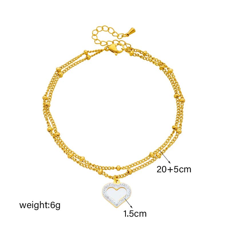 DIEYURO 316L Stainless Steel Multilayer Heart Love Charm Anklets For Women Girl New Trend Leg Chain Waterproof Jewelry Gift B949