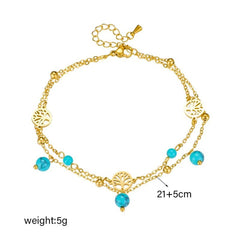 DIEYURO 316L Stainless Steel Multilayer Round Tree Green Stone Anklets For Women Girl New Trend Leg Chain Waterproof Jewelry B1012