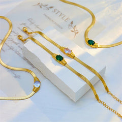 DIEYURO 316L Stainless Steel Oval Green White Zircon Charm Bracelet For Women Girl New Trend Wrist Chain Bangles Jewelry Gift