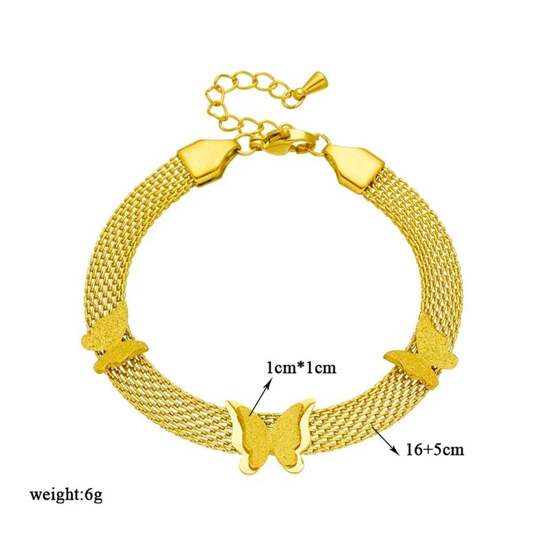 DIEYURO 316L Stainless Steel Wide Web Chain Butterfly Charm Bracelet For Women Fashion Girls Wrist Jewelry Party Birthday Gifts B738