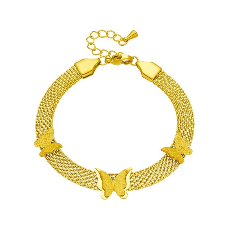 DIEYURO 316L Stainless Steel Wide Web Chain Butterfly Charm Bracelet For Women Fashion Girls Wrist Jewelry Party Birthday Gifts B738