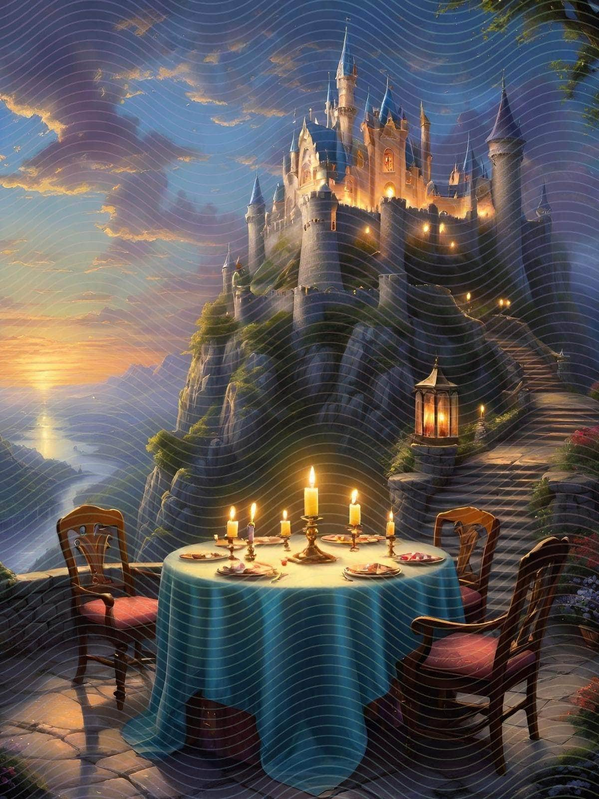 Dinner Outside a Fantasy Lit Castle