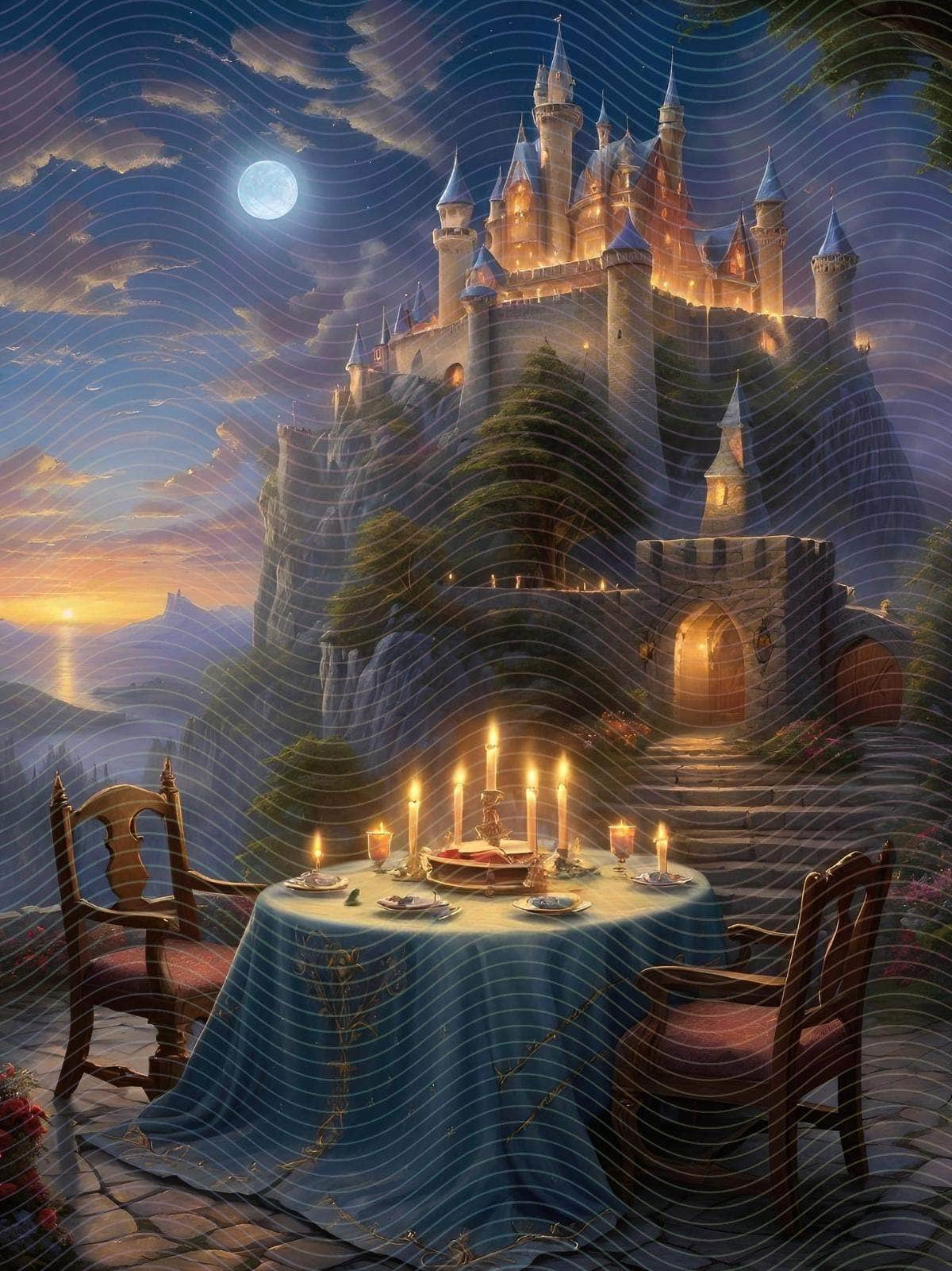 Dinner Outside a Fantasy Lit Castle