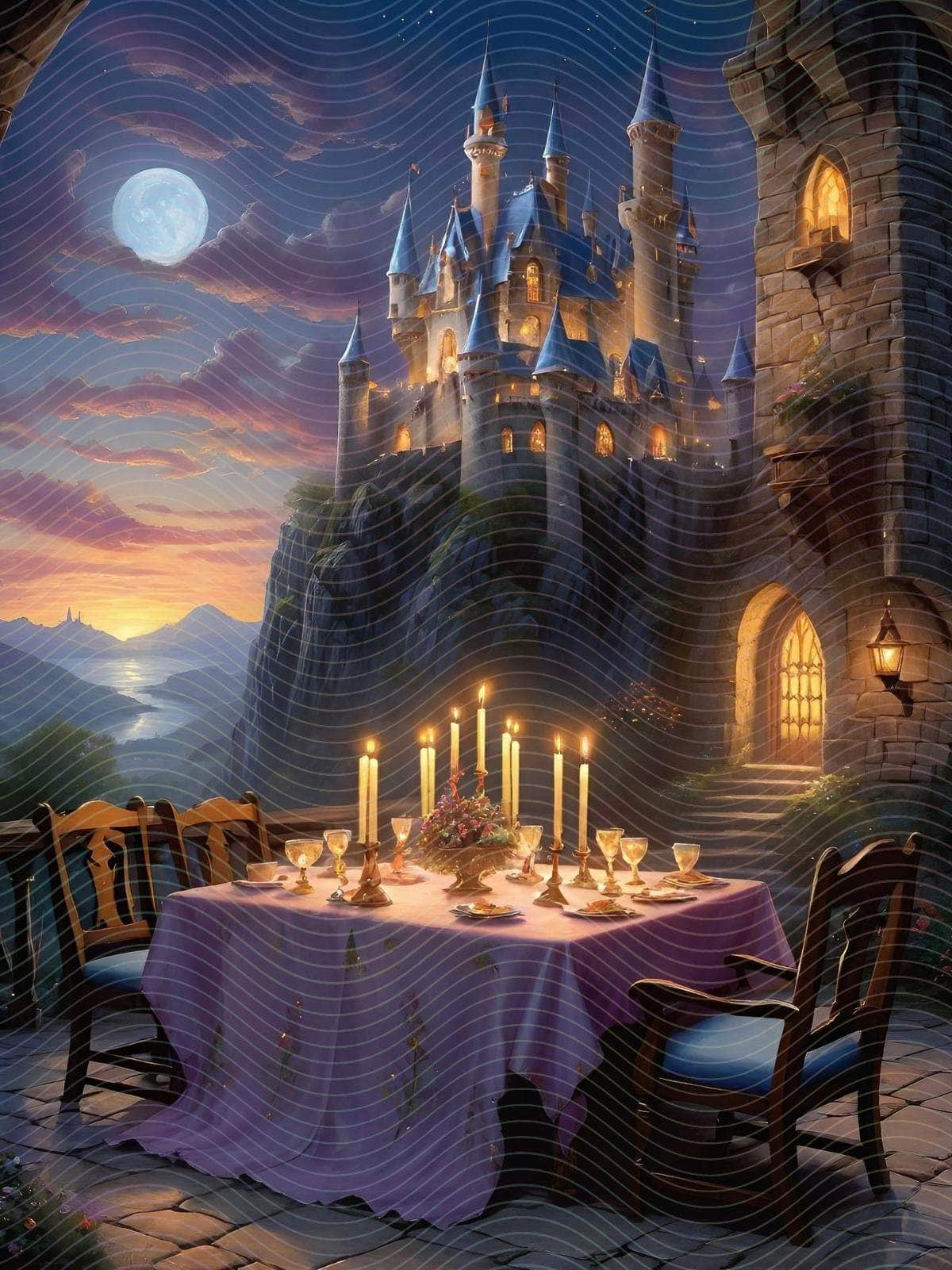 Dinner Outside a Fantasy Lit Castle