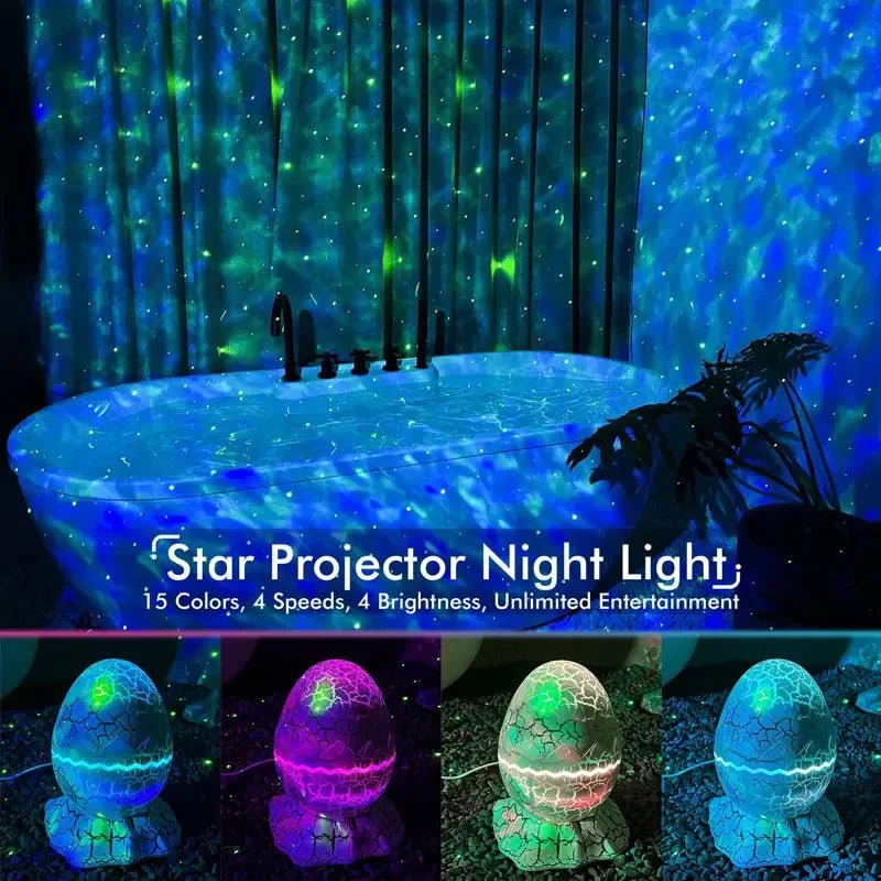 Dinosaur Egg Galaxy Projector: Starry Night Light with Bluetooth Speakers, LED Nebula Lamp - Cute Gaming Room Decor and Kids Gift