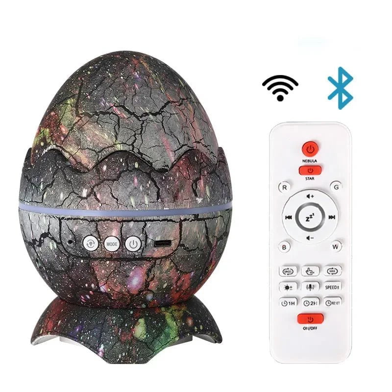 Dinosaur Egg Galaxy Projector: Starry Night Light with Bluetooth Speakers, LED Nebula Lamp - Cute Gaming Room Decor and Kids Gift Saturn Grey / CHINA