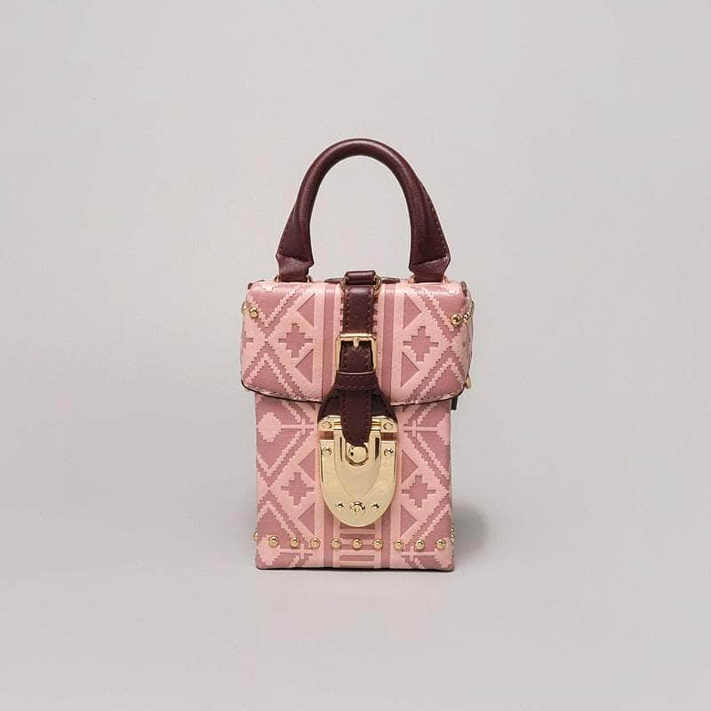 Distinctive Patterned Leather Crossbody Bag Pink