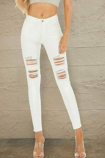 Distressed High Waist Jeans White / 2