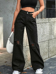 Distressed Wide Leg Jeans Black / XS