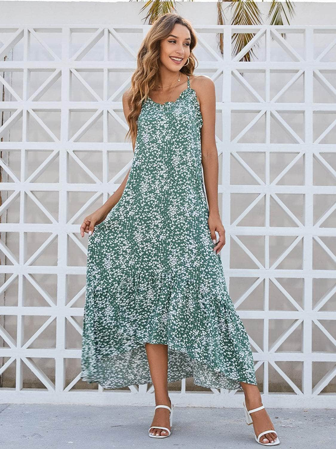 Ditsy Floral Scoop Neck Midi Cami Dress Sage / S