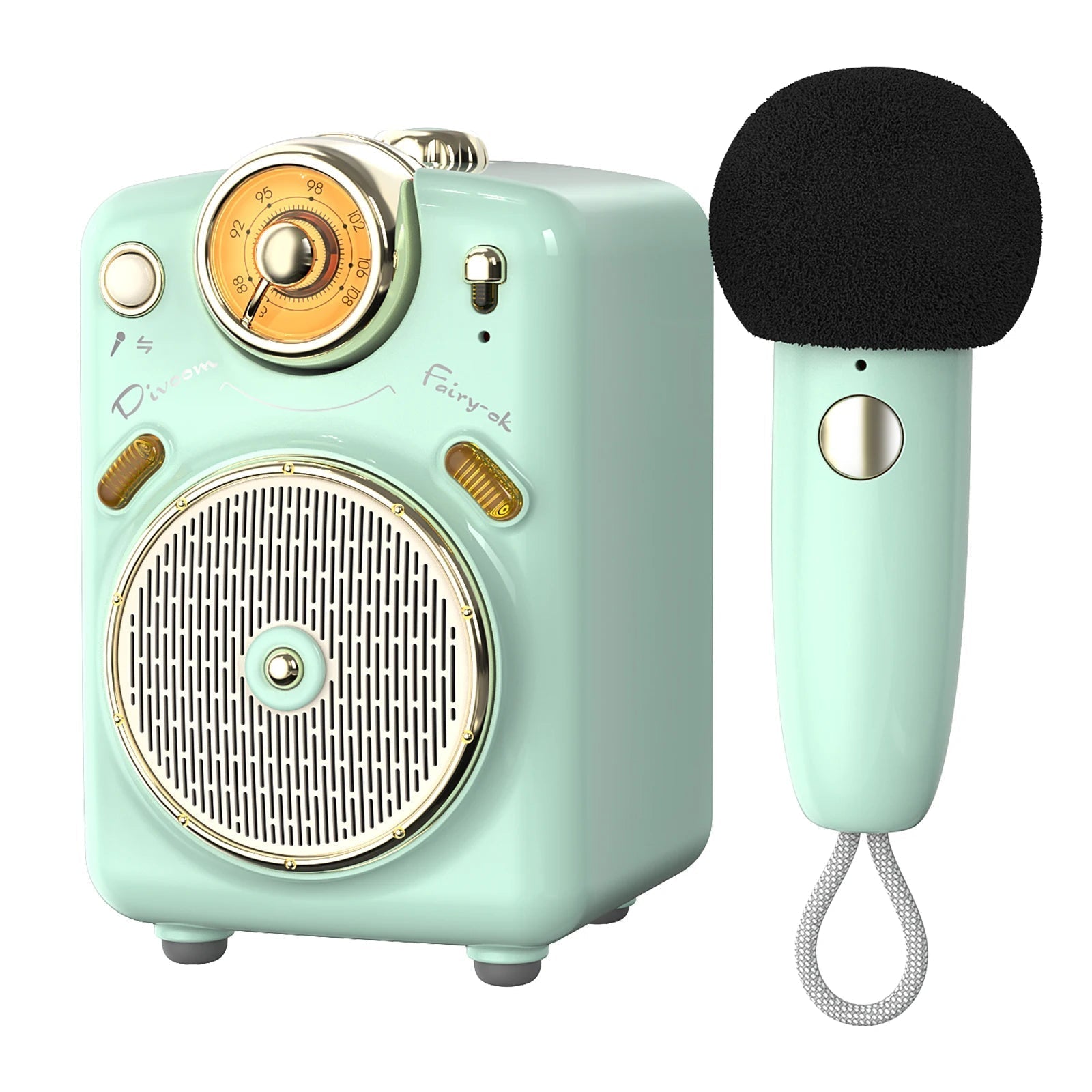 Divoom Fairy-OK Portable Bluetooth Speaker - Microphone Karaoke Function with Voice Change, FM Radio, TF Card Slot Green