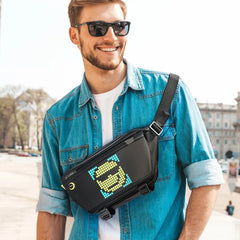 Divoom Pixel Art Sling Bag - Customizable Fashion Design, Outdoor Sport Waterproof, Ideal for Biking, Hiking, and Outdoor Activities with Spacious Interior Black