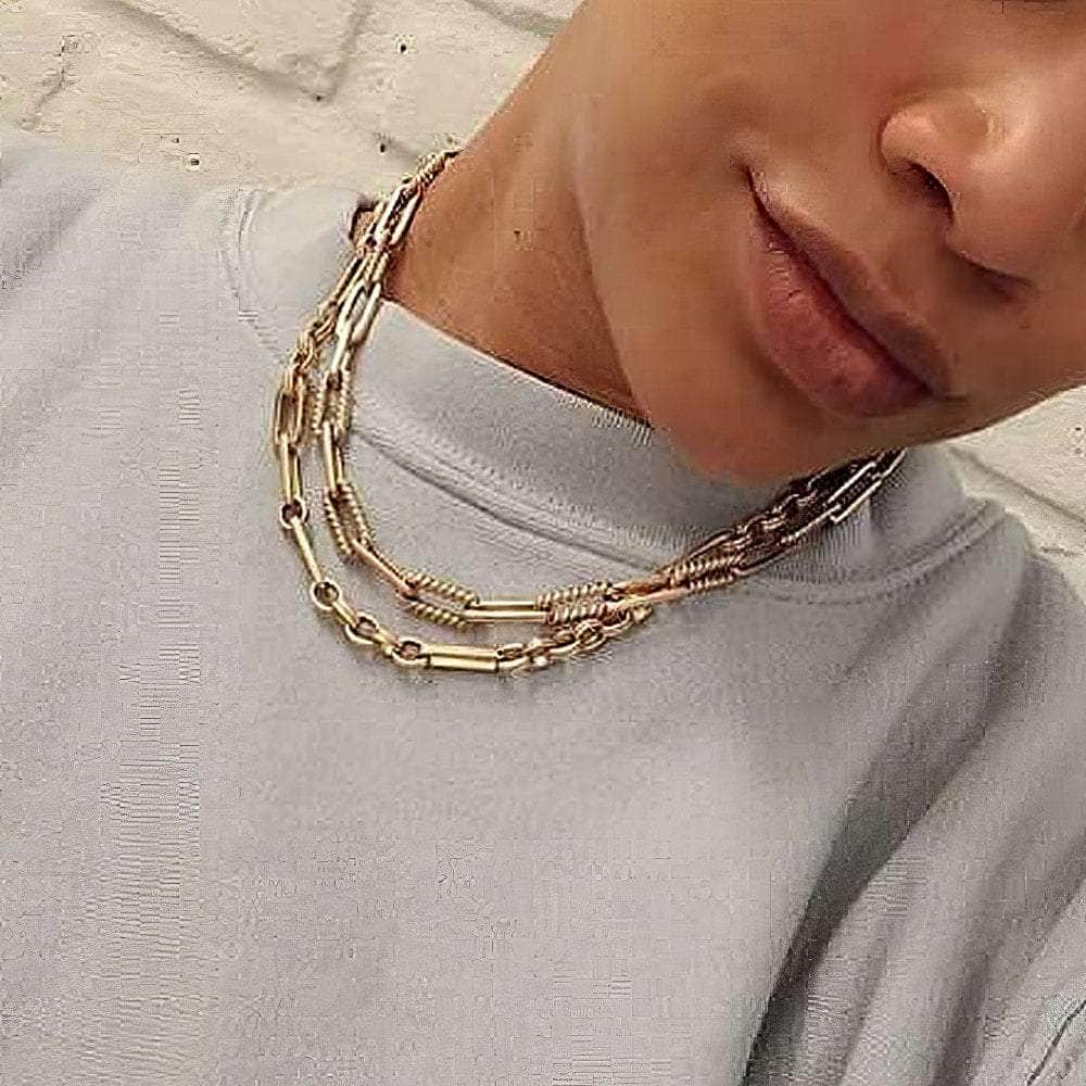 Double Bar Paper Clip Link Chain Necklace Gold / Necklace