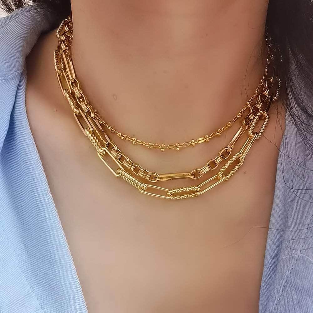 Double Bar Paper Clip Link Chain Necklace Gold / Necklace