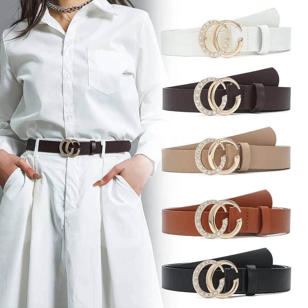 Double C Diamond Gold Button Women's Belt - Retro Decorative, Versatile Dress Solid Belt, Women's Trend