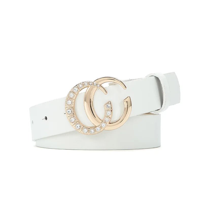 Double C Diamond Gold Button Women's Belt - Retro Decorative, Versatile Dress Solid Belt, Women's Trend white / 106