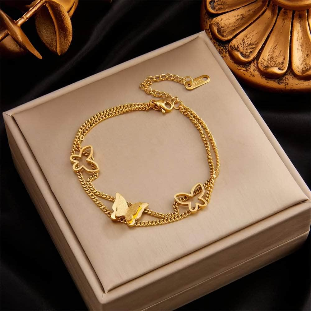 Double Layer Butterfly Charm Bracelet B577