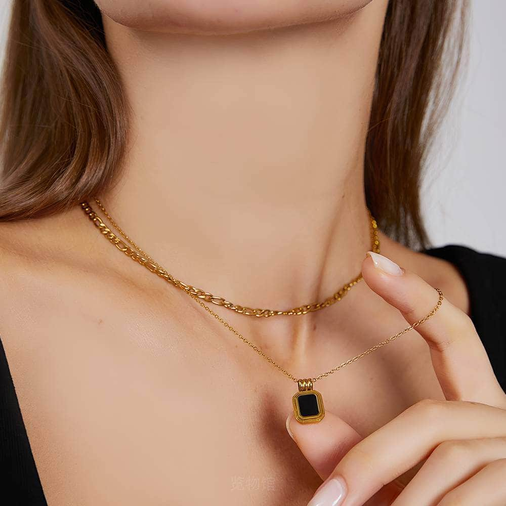 Double Layered Square Pendant Gold Necklace Gold