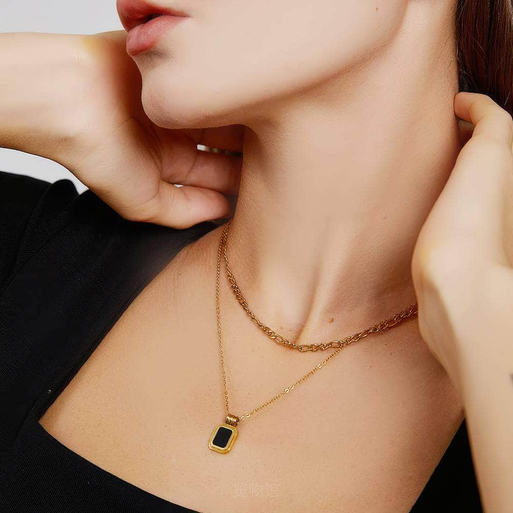 Double Layered Square Pendant Gold Necklace Gold