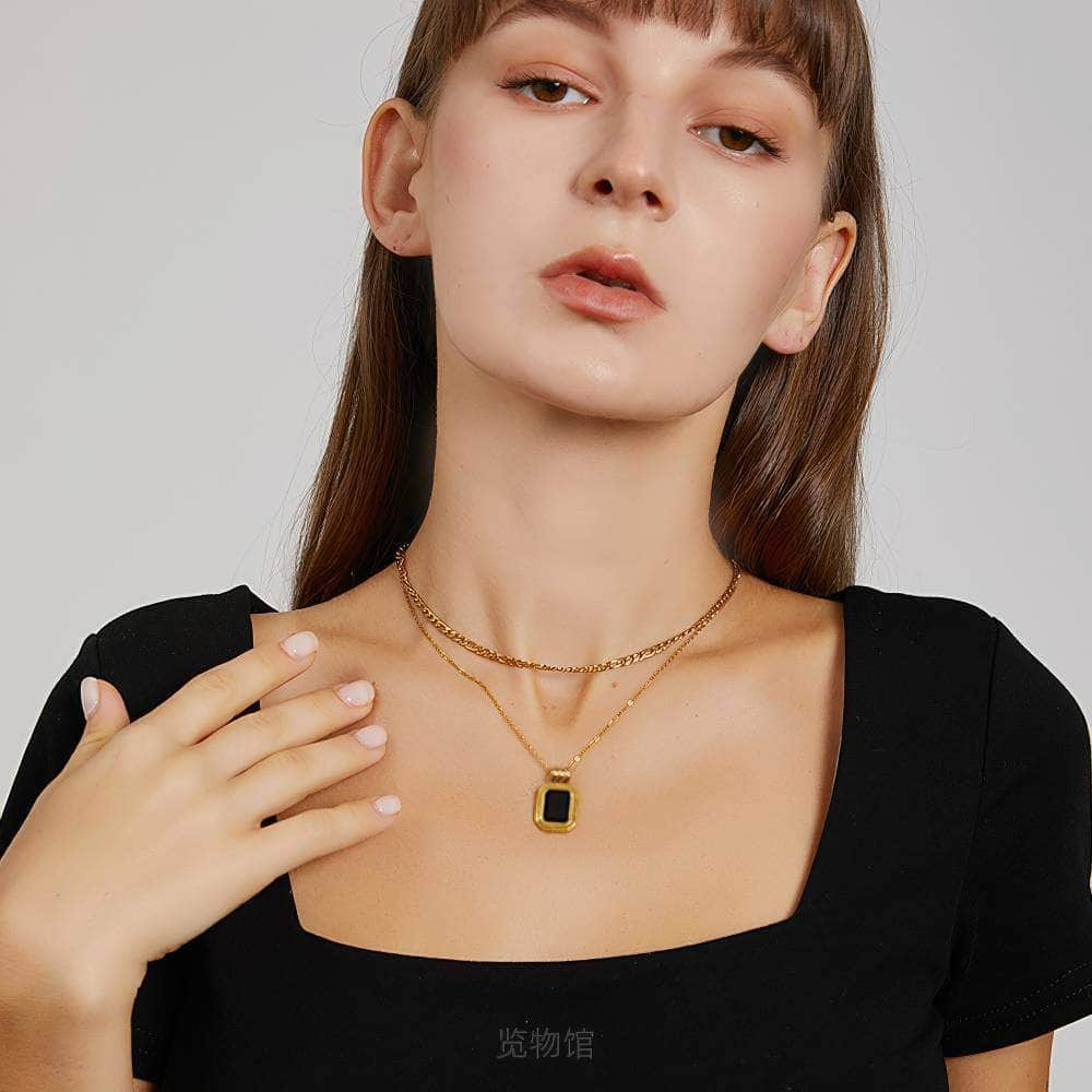 Double Layered Square Pendant Gold Necklace Gold