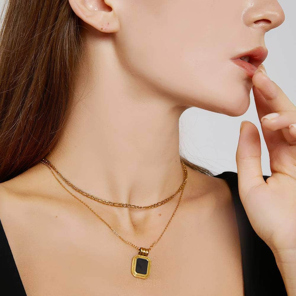 Double Layered Square Pendant Gold Necklace Gold