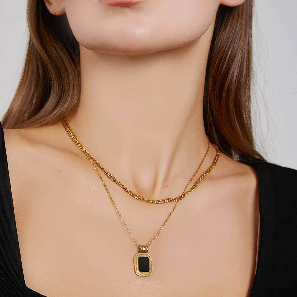 Double Layered Square Pendant Gold Necklace Gold