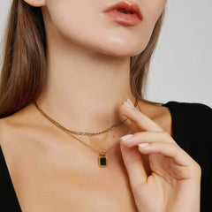 Double Layered Square Pendant Gold Necklace Gold