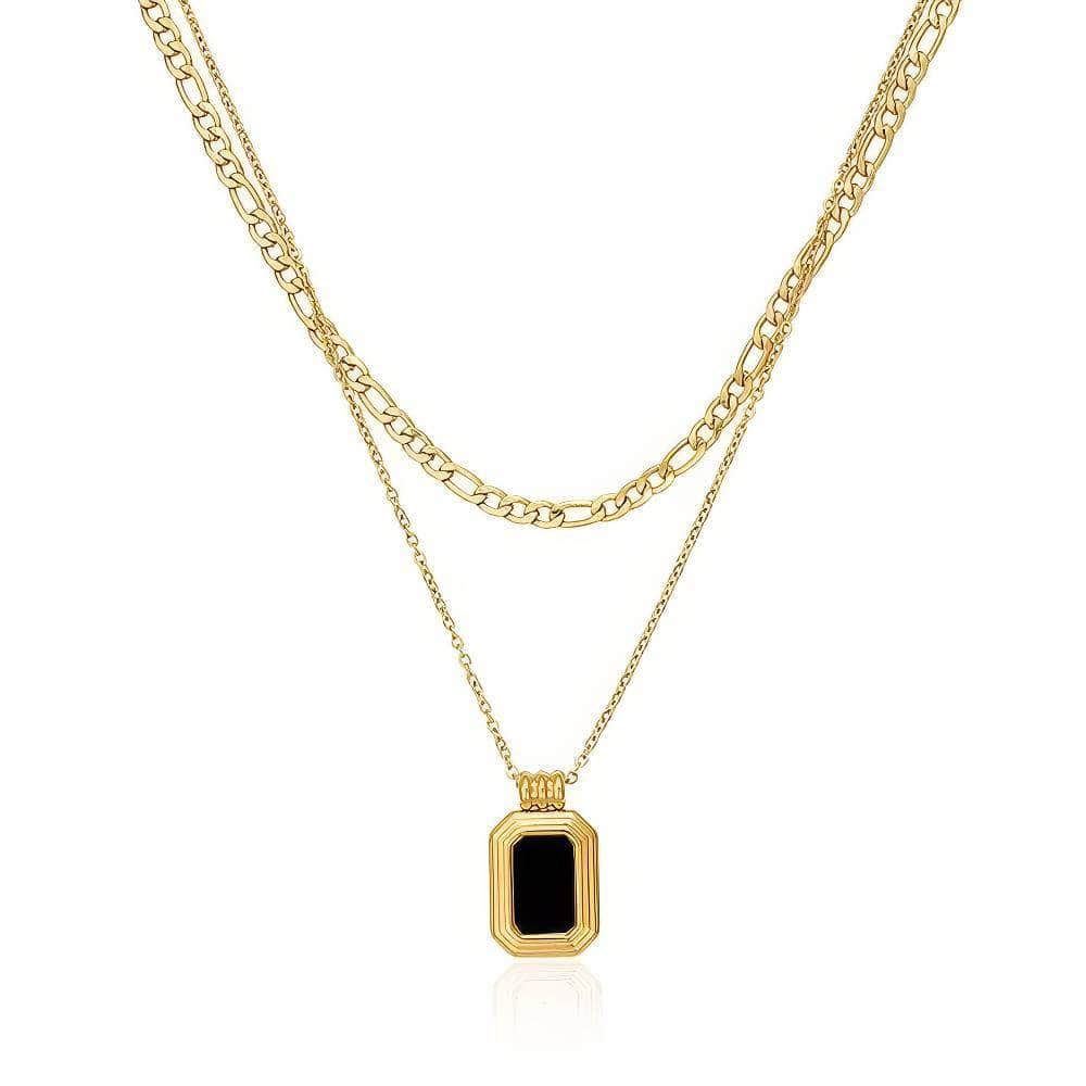 Double Layered Square Pendant Gold Necklace Gold