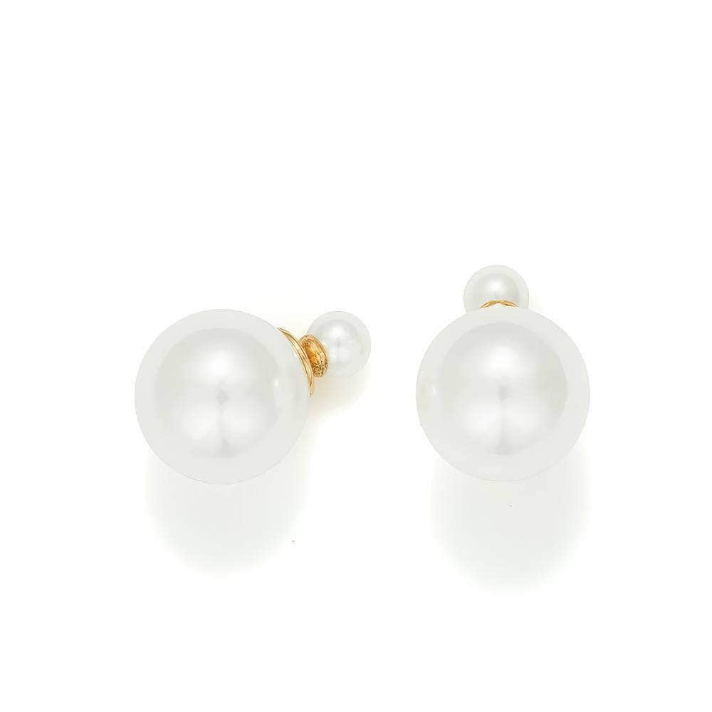 Double Pearl Gold Accented Stud Earrings White