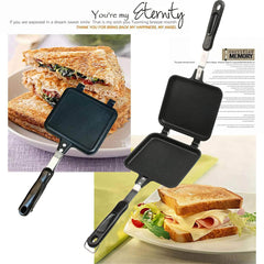 Double-Sided Non-Stick Grilled Sandwich and Panini Maker Pan with Handle - Aluminum Flip Pan, Sandwich Maker Black