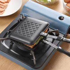 Double-Sided Non-Stick Grilled Sandwich and Panini Maker Pan with Handle - Aluminum Flip Pan, Sandwich Maker Black