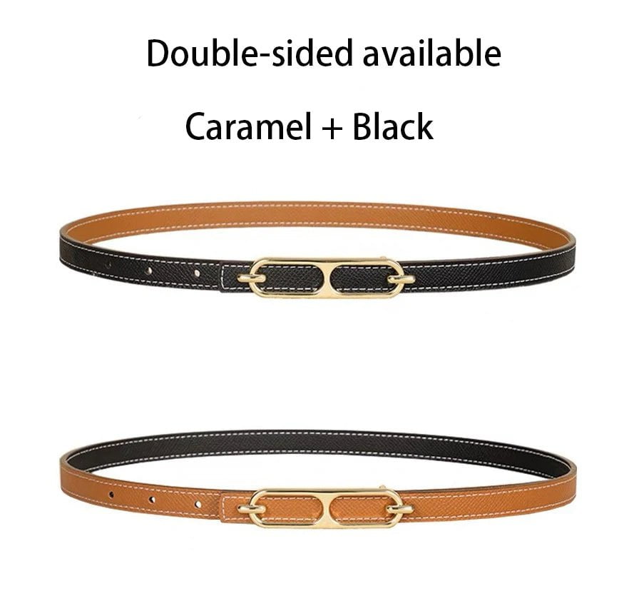 Double-Sided Women's Thin Belt Camel-Black / 105cm