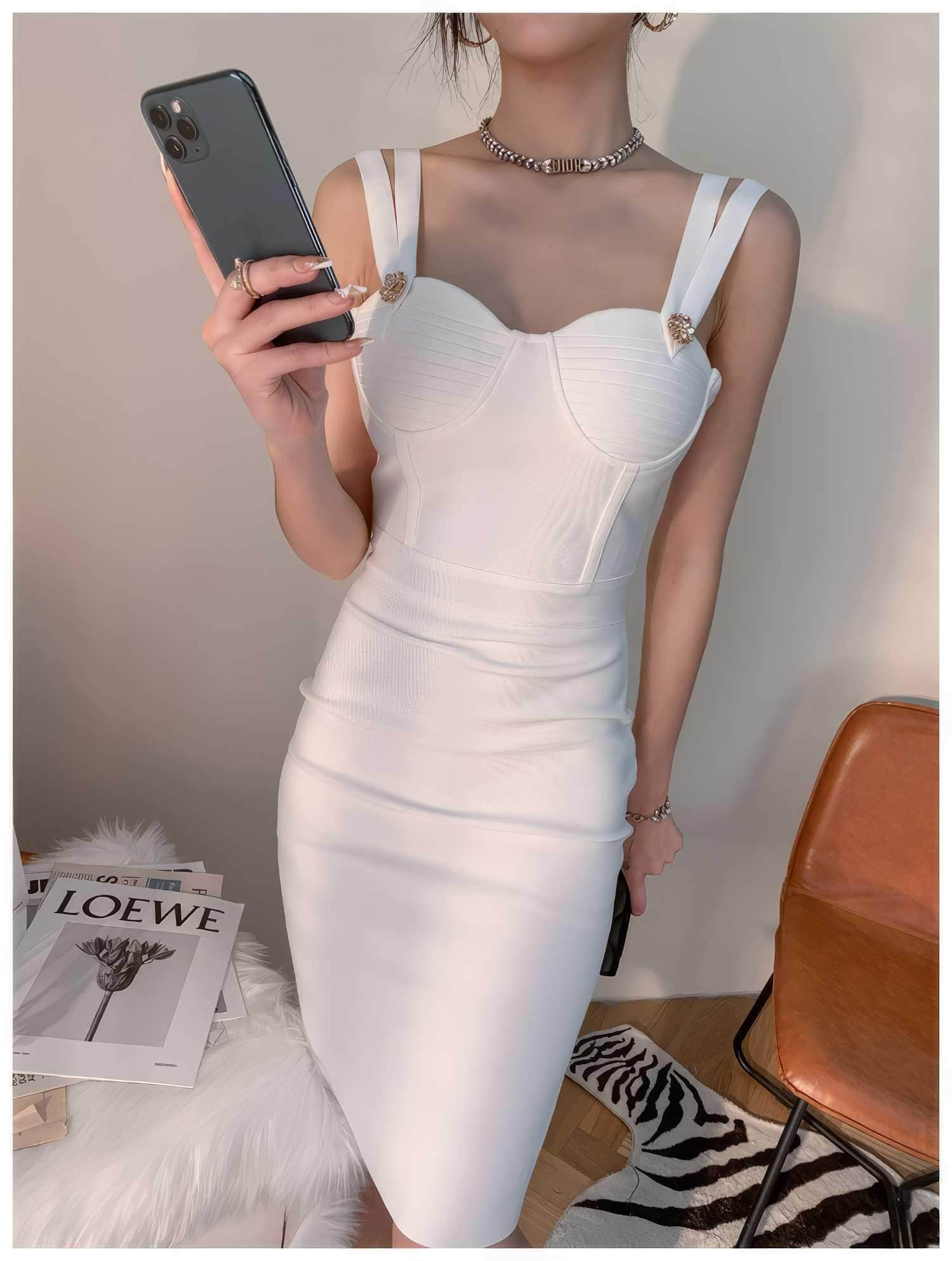 Double Strap Corset Bandage Midi Dress