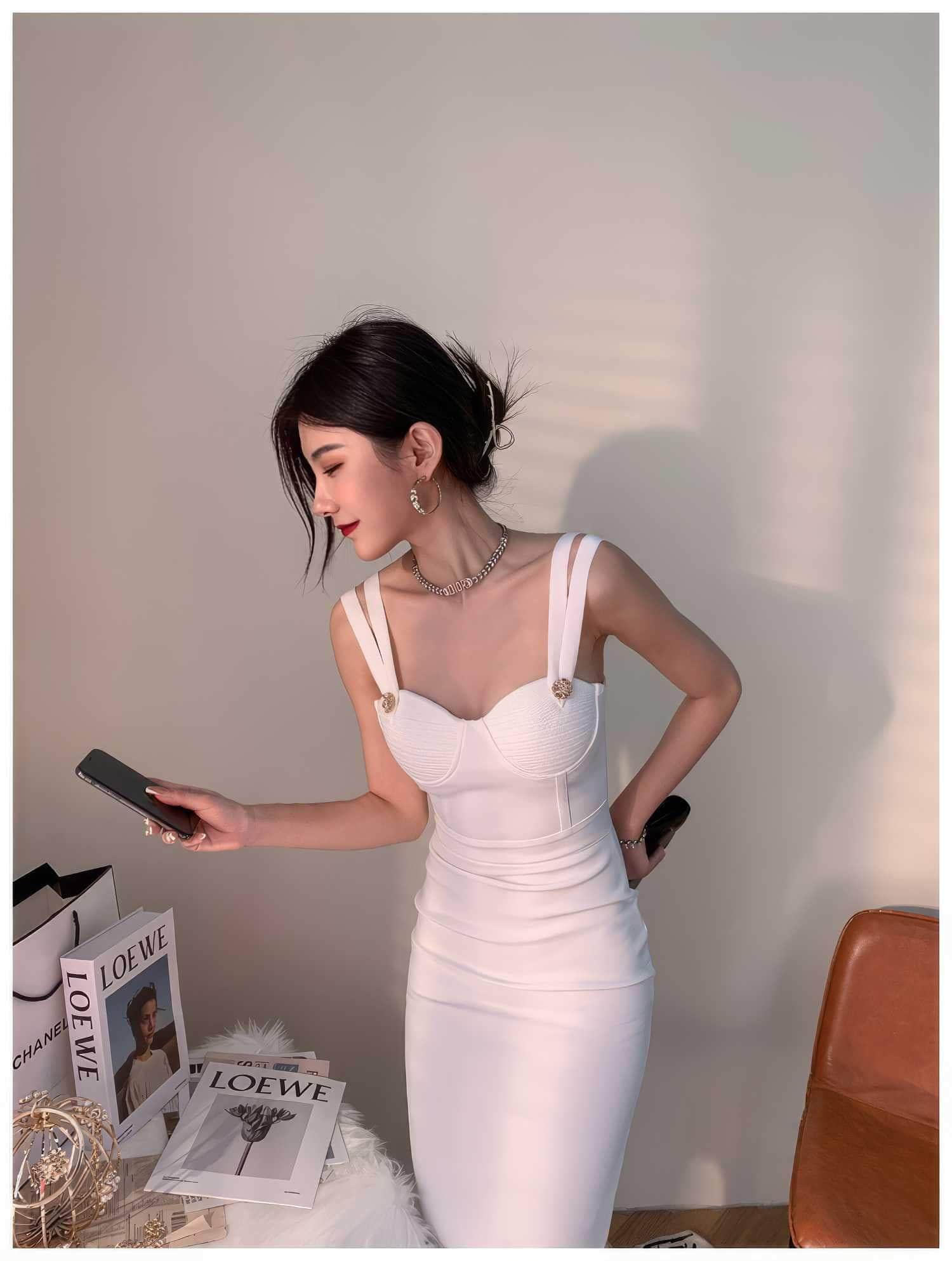 Double Strap Corset Bandage Midi Dress