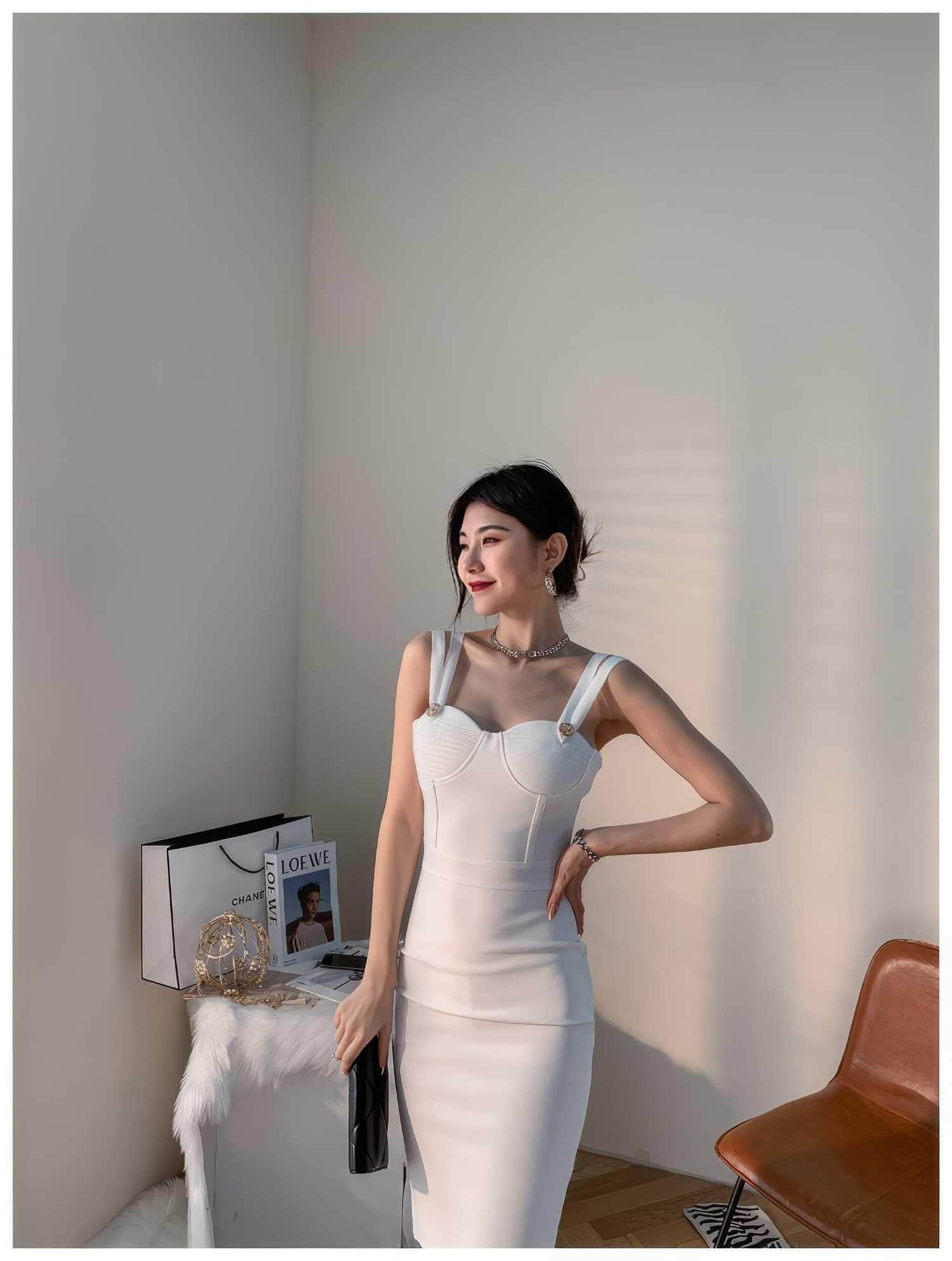 Double Strap Corset Bandage Midi Dress