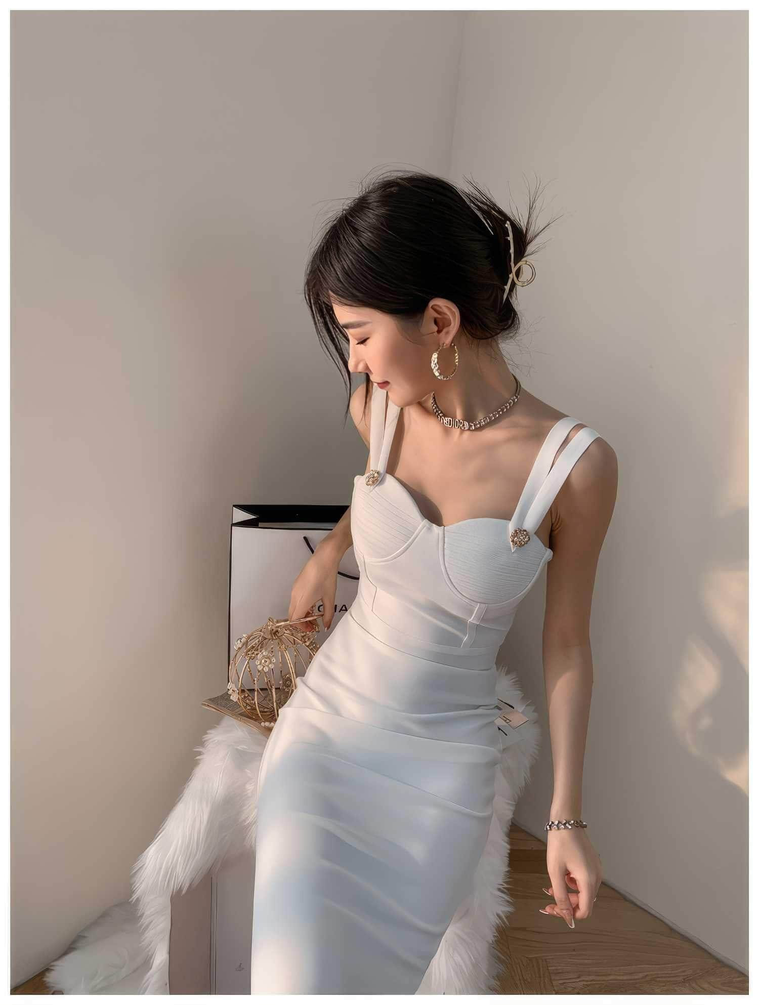 Double Strap Corset Bandage Midi Dress