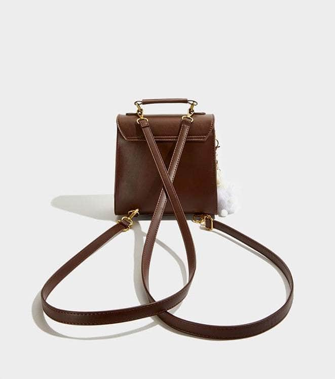 Double Strap Square Leather Backpack