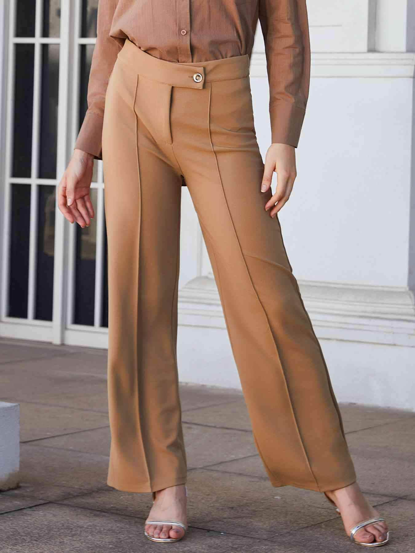 Double Take Center Seam Straight Leg Pants Camel / S