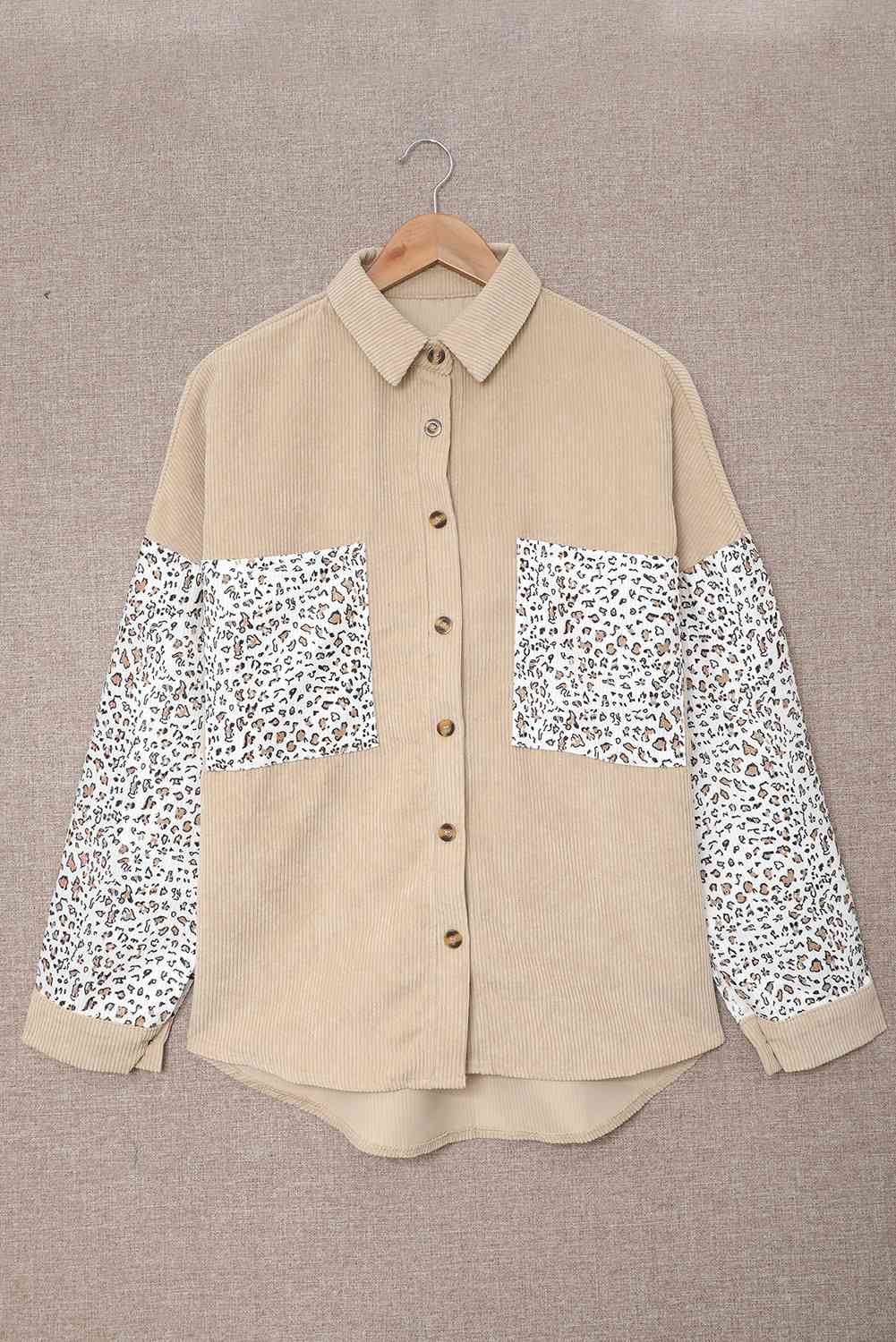 Double Take Color Block Corduroy Dropped Shoulder Jacket Beige / S