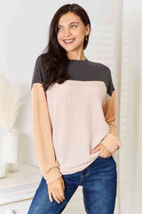 Double Take Color Block Dropped Shoulder T-Shirt Black / S